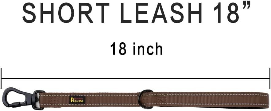 PLUTUS PET Short Training Dog Leash with Padded Handle for Medium Large Dogs,18 Inch Heavy Duty Strong Traffic Leash with Carabiner Clip for Climbing Walking or Guiding Blind(18”,Chocolate)
