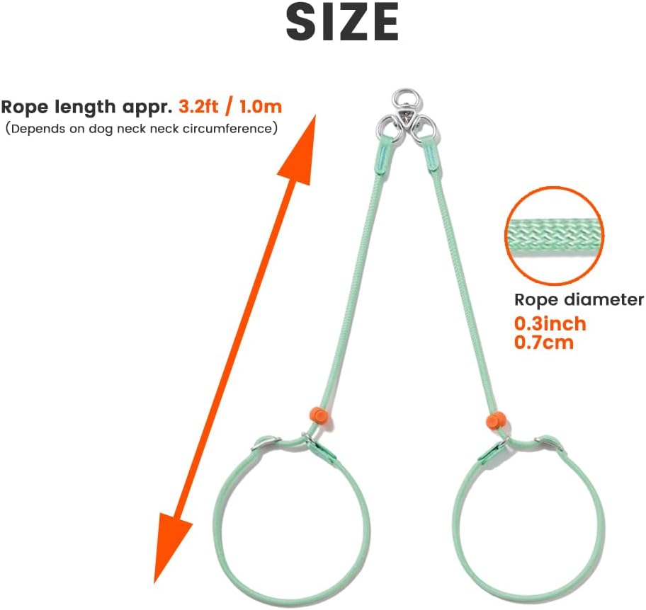 Howgo Double Slip Leash Slip Lead | Dual Dog Lead for 2 Dogs,360° Swivel No Tangle | Dog Training Nylon Leash and Collar | Double Clip Coupler and Splitter | Lightweight Aluminum (Red, 3FT)