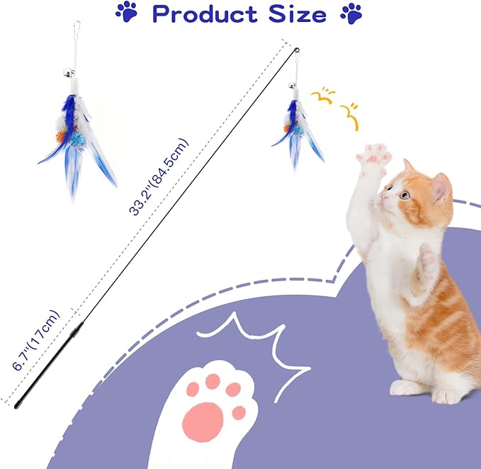 Pawaboo Feather Teaser Cat Toy, Interactive Feather Wand Cats Toy Flying - Image 7