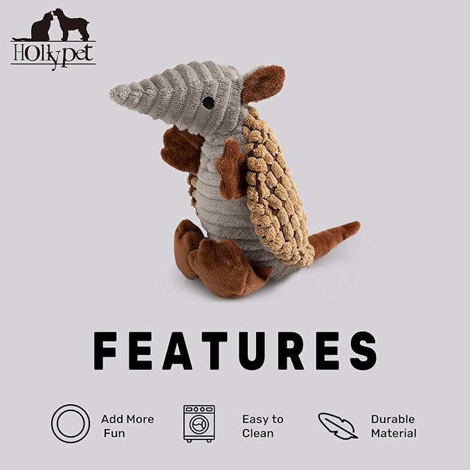 Hollypet Plush Dog Squeaky Toy Stuffed Armadillo Animal Pet Puppy Chew Toys - Image 6