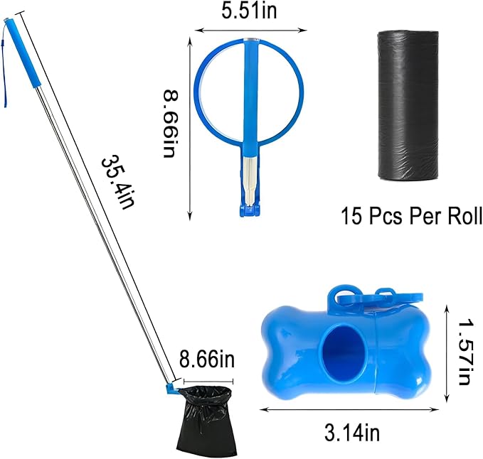 Dog Poop Scooper, 35.4 Inch Retractable Stainless Steel Handle, - Image 6
