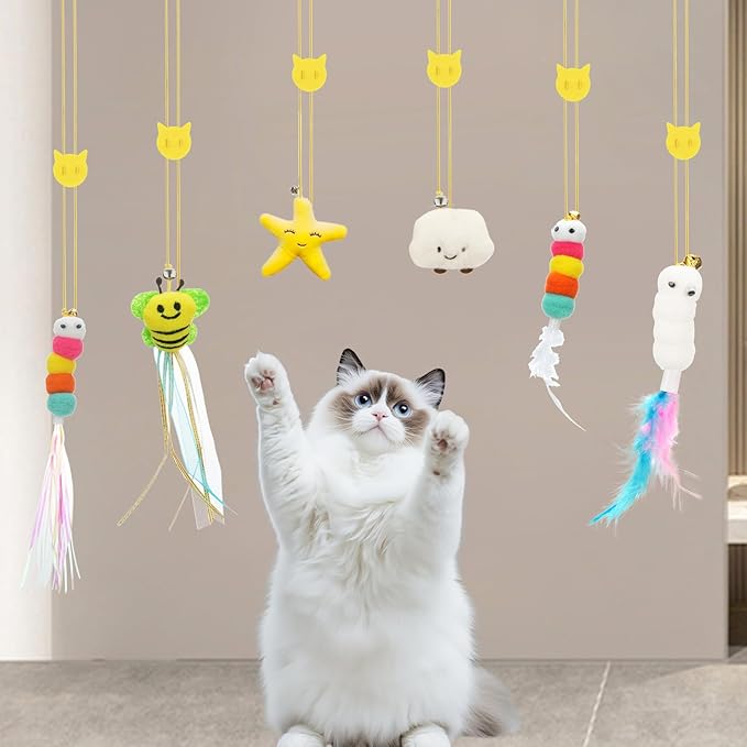 JIARON 6 PCS Interactive Cat Feather Toys, Indoor Hanging Retractable Cat Toy - Image 6