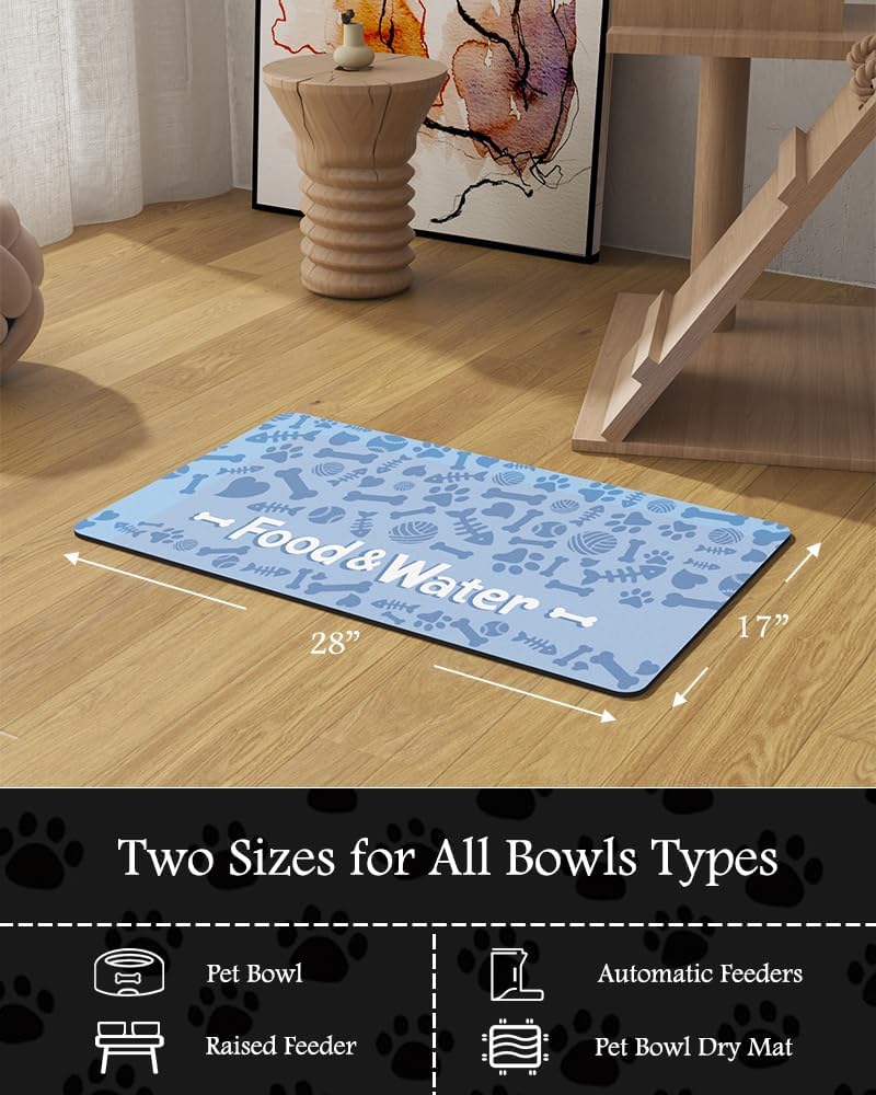 Pet Feeding Mat-Absorbent Dog Mat for Food and Water Bowl-No Stains Quick Dry Water Dispenser Mat-Dog Accessories Pet Supplies-Bowl for Messy Drinkers(Bone,17"x28"