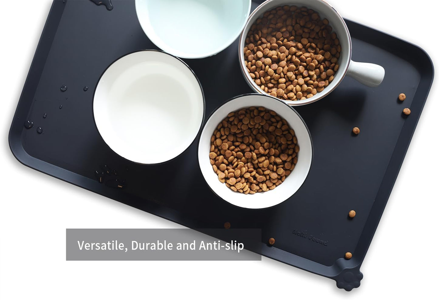 Hoki Found L Silicone Non Slip Pet Dog Cat Bowl Mats - Placemat, Waterproof Food Mats for Carpet - Black