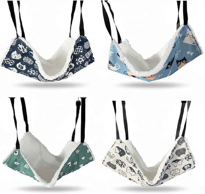 4 Pack Cat Hammock for Cage, Reversible Cat Hanging Hammock Soft Large Double - Image 7