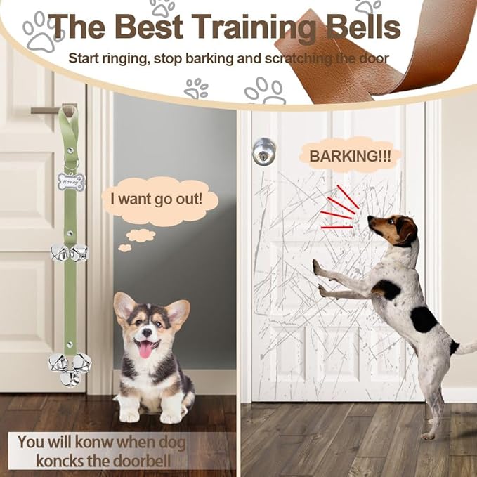 Leather Dog Bells, Puppy Potty Training Bell Dog Doorbell Potty Train Dog Bell - Image 6