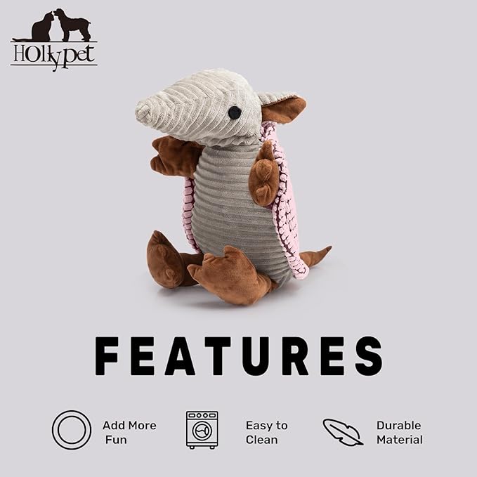 Hollypet Plush Dog Squeaky Toy Stuffed Armadillo Animal Pet Puppy Chew Toys - Image 6
