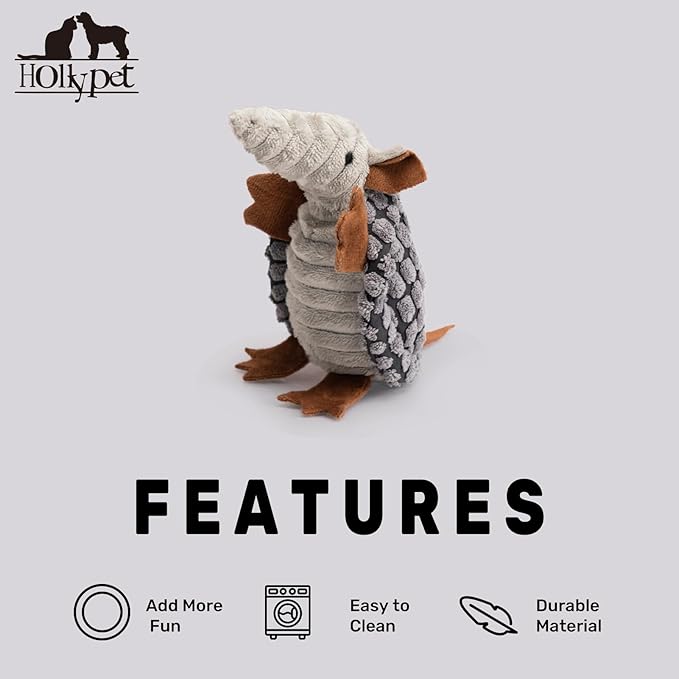 Hollypet Plush Dog Squeaky Toy Stuffed Armadillo Animal Pet Puppy Chew Toys - Image 6