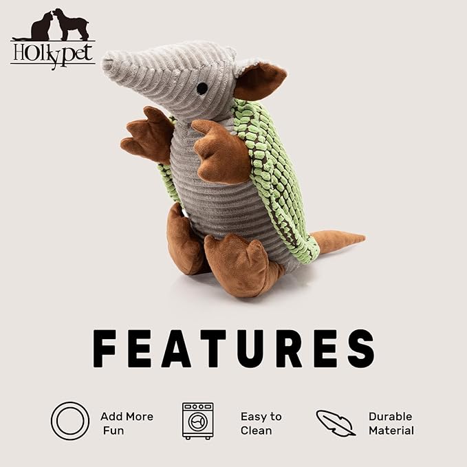 Hollypet Plush Dog Squeaky Toy Stuffed Armadillo Animal Pet Puppy Chew Toys - Image 6