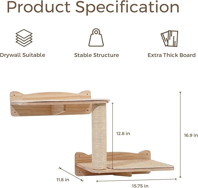 Cat Wall Shelves, 2-Tier Cat Shelves - Image 8