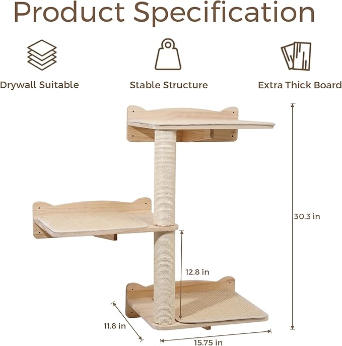 Cat Wall Shelves, 3-Tier Cat Shelves - Image 8