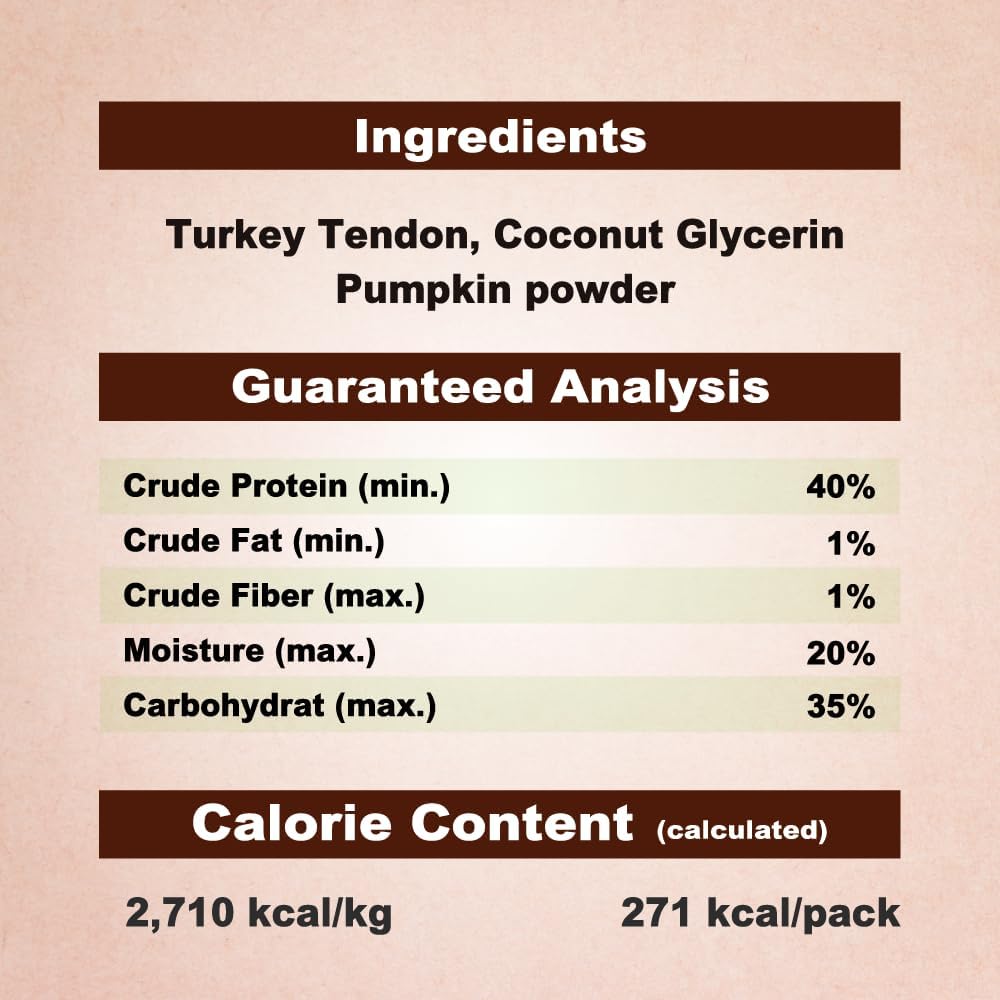 AFreschi Turkey Tendons for Dogs, USA-Sourced, Healthy Dog Treats, Rawhide-Free Puppy Chews, All Natural, Hypoallergenic Dog Treats, Classic Series, Soft Strips with Pumpkin, 3.5 oz Pack