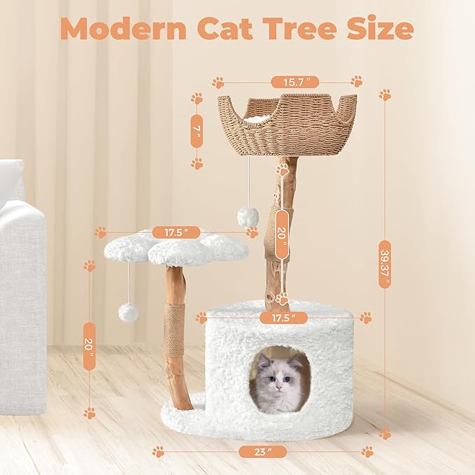 Easyego Modern Cat Tree, 39.9" Aesthetic Wood Cat Tree Tower - Image 6