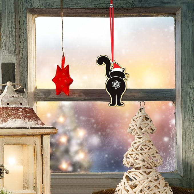 Black Cat Butt Christmas Ornament Wooden Funny Cat - Image 7