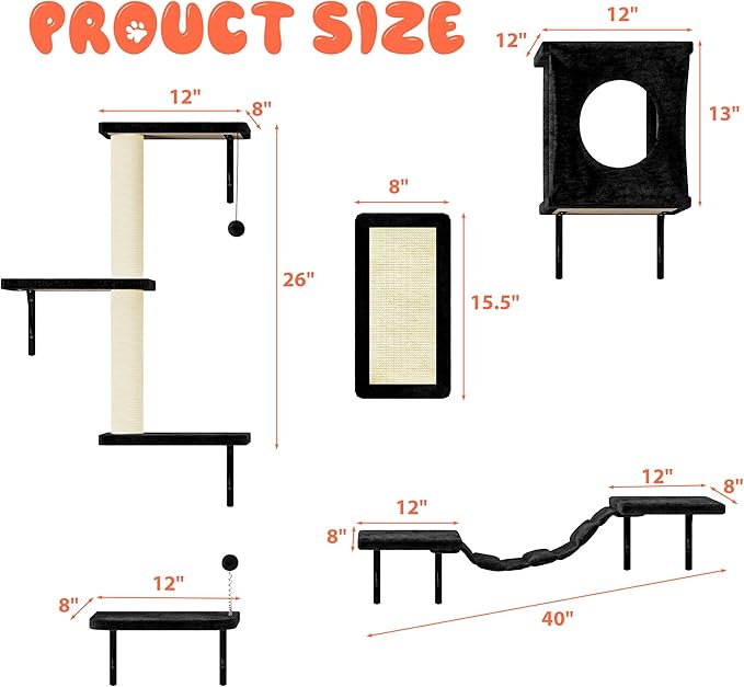 5 Pcs Cat Wall Shelves Set, Wall-Mounted Climber - Image 6