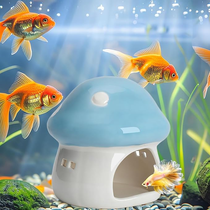Cute Aquarium Mushroom House Betta Fish Tank Accessory Decor Mini Ceramic Fish - Image 7