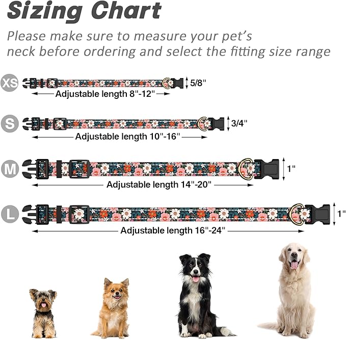 Reflective Dog Collar for Small Dogs, Cute Flower Theme Adjustable Heavy-Duty - Image 7