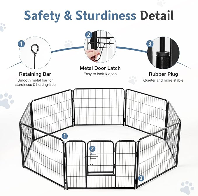 DUMOS Dog Playpen Indoor, Metal 32 Inch 8 Panels Foldable Pet Fence - Image 7