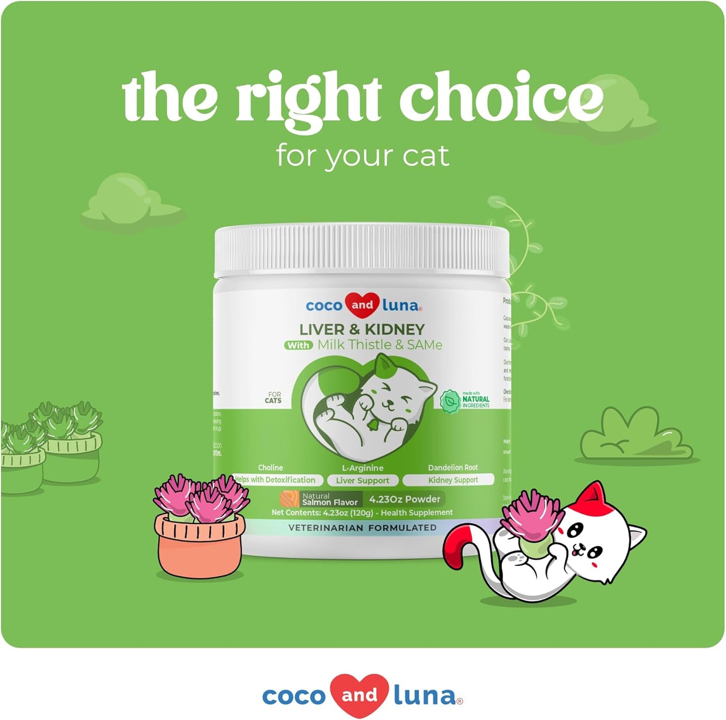 Milk Thistle for Cats - 4oz Powder - Natural Liver Supplement - with Same and L-Arginine - Detox, Hepatic Support, Promotes Liver Healthy Function, Kidney Support