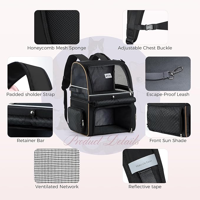 Double Cat Backpack Carrier for 2 Cats, Double-Compartment Pet Carrier Backpack - Image 7