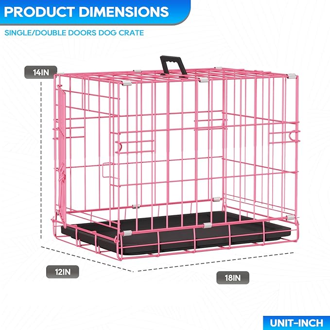 FDW Dog Crate for Small Dogs 18 Inch Folding Metal Wire Pet Cage Single Door - Image 7