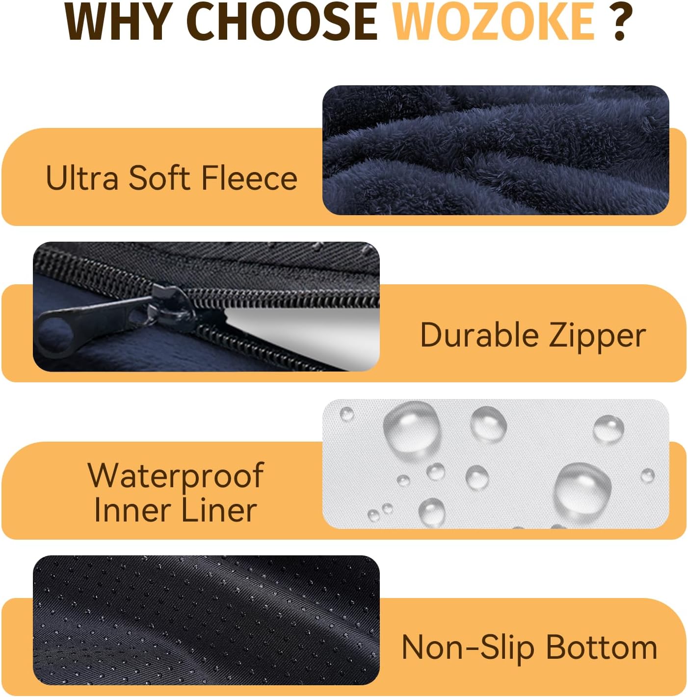 Orthopedic Washable Large Dog Bed: Cooling Dog Bed with Bolsters - Jumbo Bed Waterproof Removable Cover Non-Slip Pet Bed for Extra Large Sized - Navy