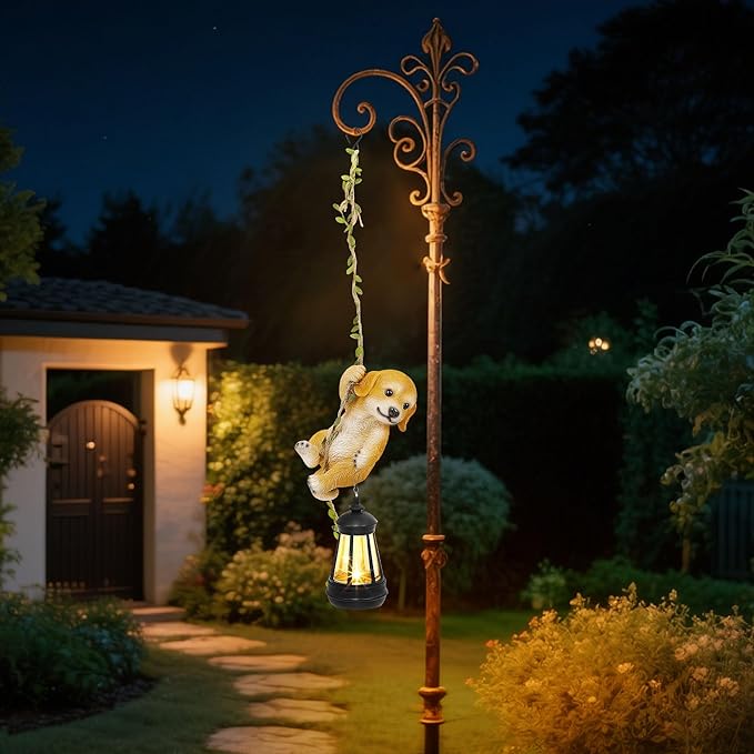 Solar Hanging Dog Statue, Outdoor Resin Golden Retriever Dog Figurine - Image 8