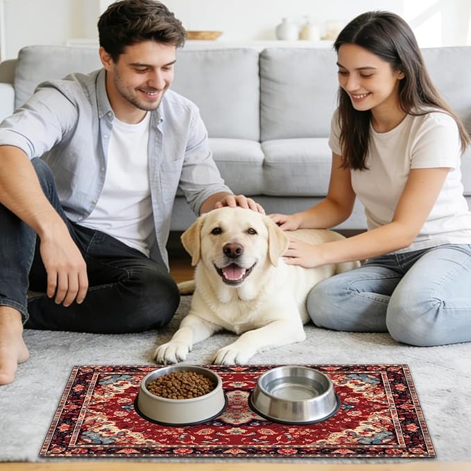 Pet Mats for Food and Water, Persia Red Dog Food Mat for Floors, Non Slip - Image 7