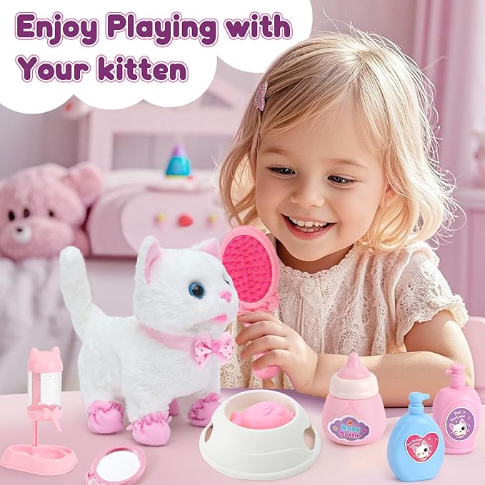 G.C Cat Toys for Kids Girls, Electronic Interactive Stuffed Cat Walk Meow and - Image 8