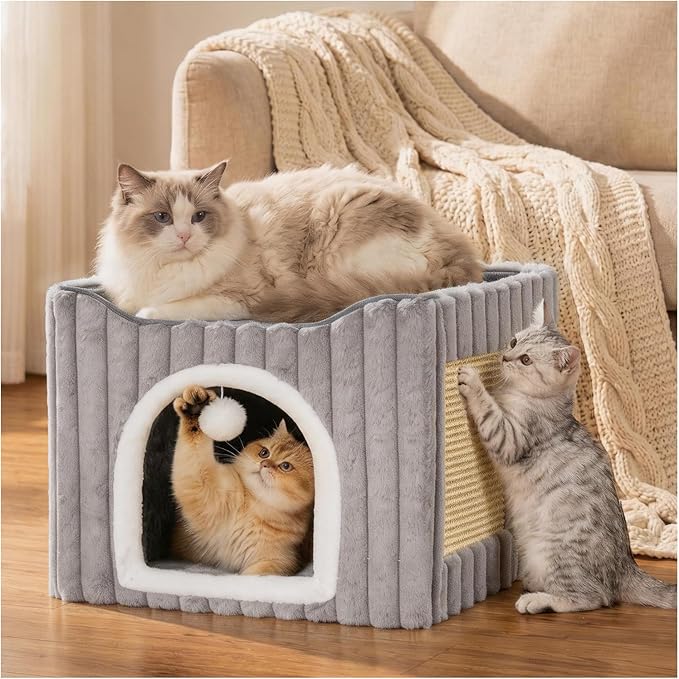 Avont Cat Cube Bed, Scratch Pad & Ball, Large Hideaway - Image 9