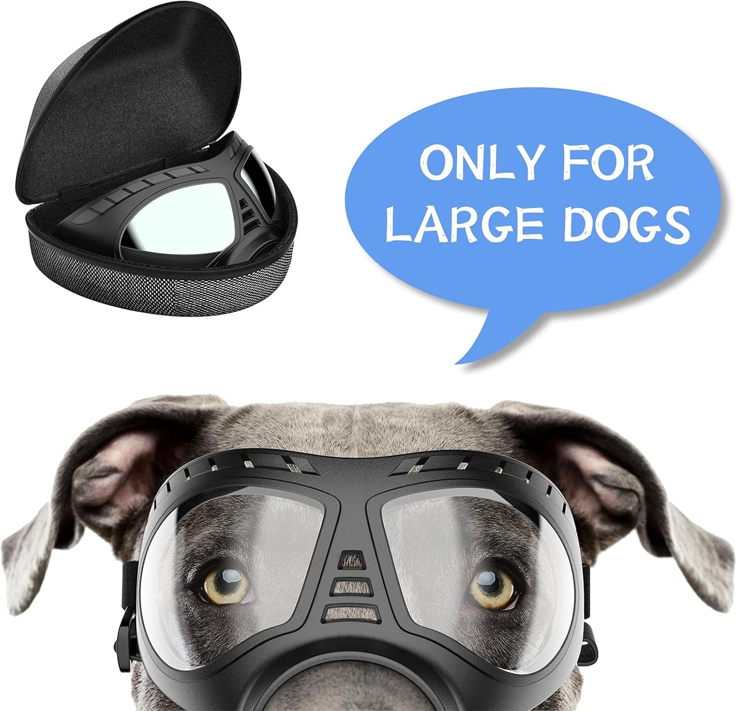 NVTED Dog Goggles Big Area Dog Sunglasses, Large Breed Windproof Snowproof Eye Protection Pet Glasses for Outdoor Driving Cycling (Large)