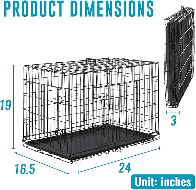 FDW 24-Inch Dog Crate for Small Dogs, Double Door Folding Metal Wire Pet Kennel - Image 7