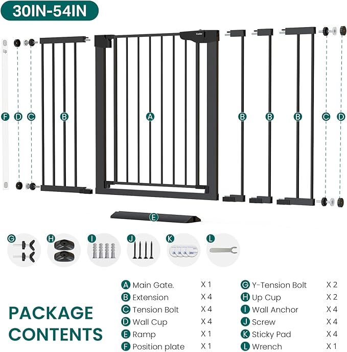 Cumbor 2 Pack 30-54" Baby Gate for Stairs, Dual Lock & Self-Closing Dog Gate - Image 8