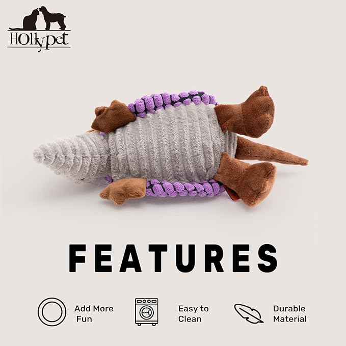 Hollypet Plush Dog Squeaky Toy Stuffed Armadillo Animal Pet Puppy Chew Toys - Image 6