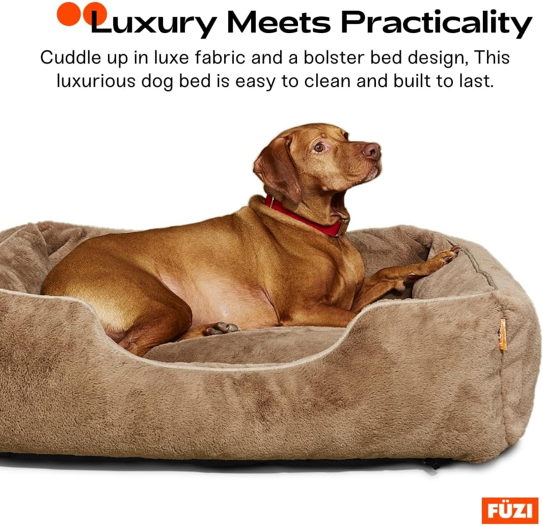 FUZI Luxury Aesthetic Dog Bed for Small Dogs with Washable Cover, Pet Couch, Pet Bed with Sides, Non-Slip Bottom, Soft & Durable Calming Dog Bed, Faux Rabbit Fur Cover, Small 25.1x16.75x9.5 Dark Grey