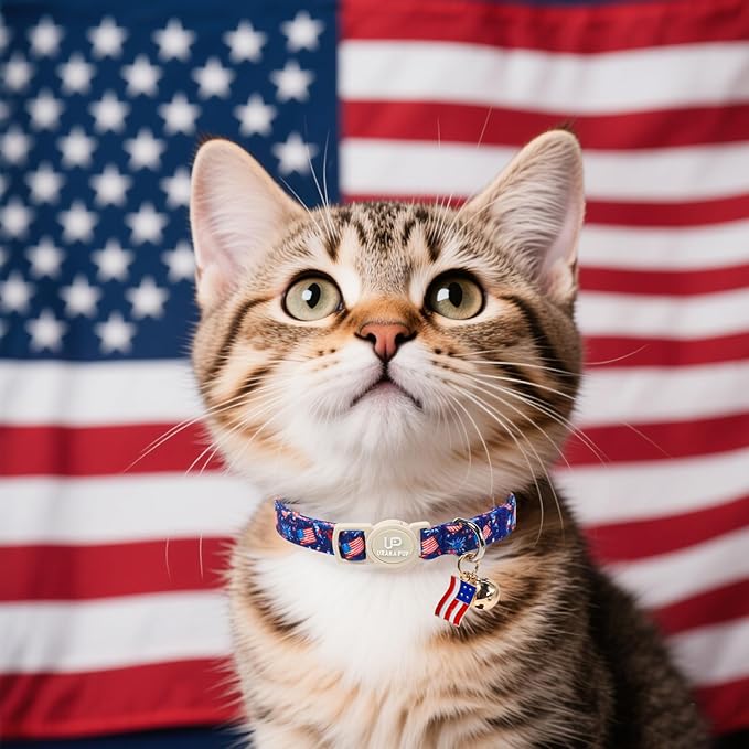 4th 0f July Cat Collar, Summer Baseball Blue Cat Collar - Image 6