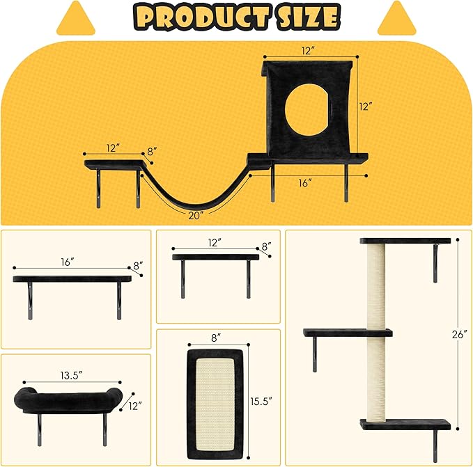 12-in-1 Cat Wall Shelves, Wall Mounted Cat Climber - Image 8