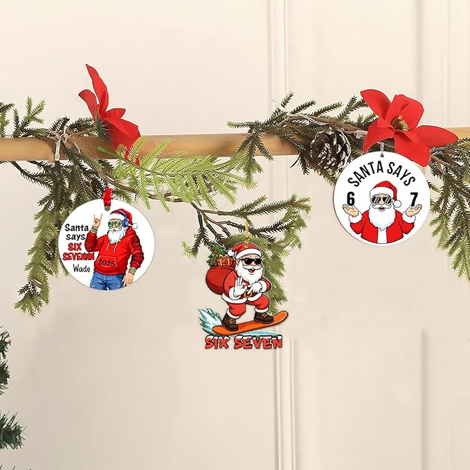 6 Pcs Christmas Tree Decorations Sixseven Santa Hanging Pendants Designs 2D - Image 7