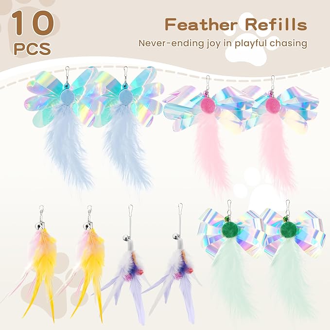 Pawaboo Feather Teaser Cat Toy, Interactive Feather Wands Cats Toy Flying - Image 8