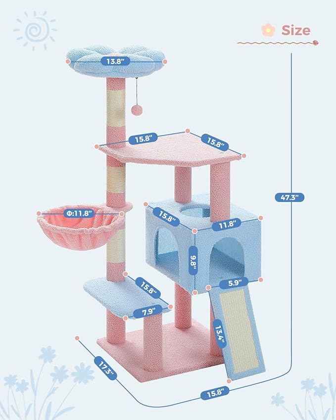 MUTTROS Flower Cat Tree 47.2" Multi-Level Cat Tower - Image 7