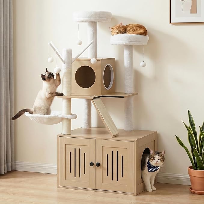 VINGLI Cat Tree Tower with Litter Box, Cat Tower wih Scratching Posts, Houses - Image 8