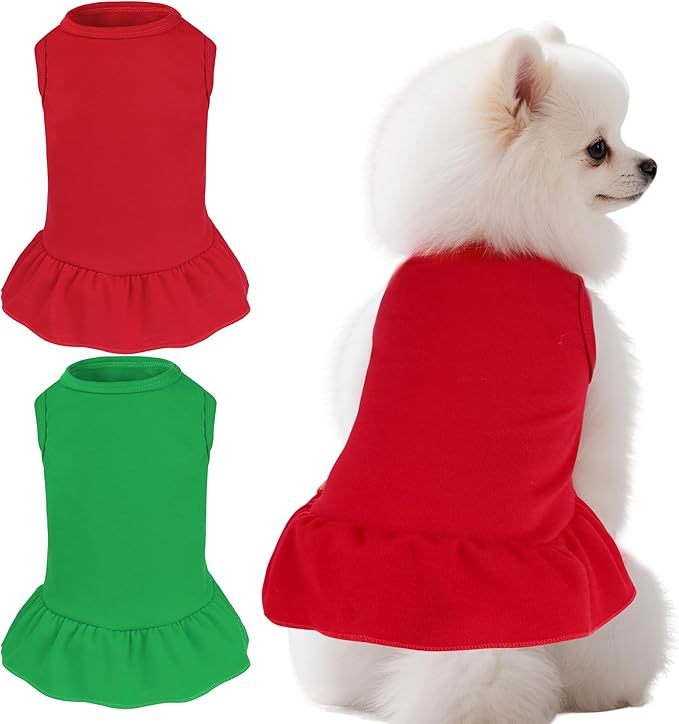 2 Pcs Dog Dresses Cat Skirt Solid Color Dog Clothes Summer Sleeveless Puppy - Image 6