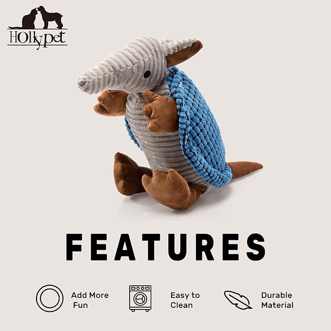 Hollypet Plush Dog Squeaky Toy Stuffed Armadillo Animal Pet Puppy Chew Toys - Image 6