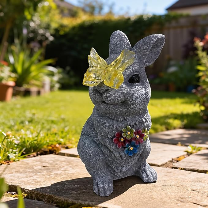 Solar Bunny Garden Statue with Glowing Butterfly - Image 7