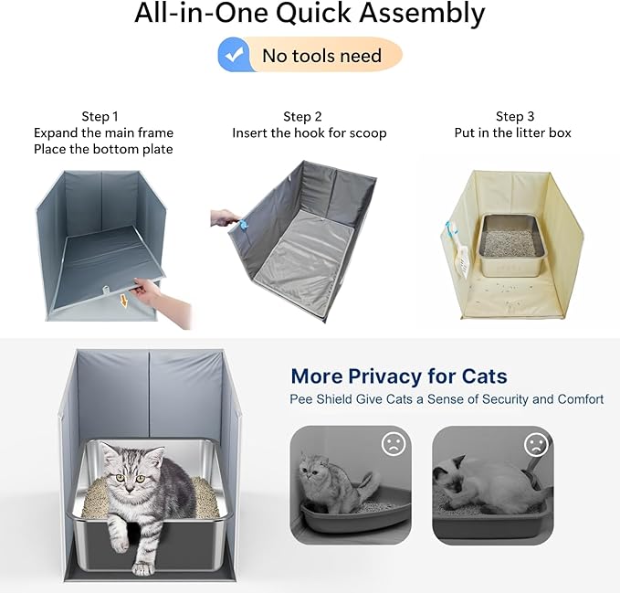 Extra Large Cat Litter Box Enclosure, Open Top High Sided Splash Guard - Image 7