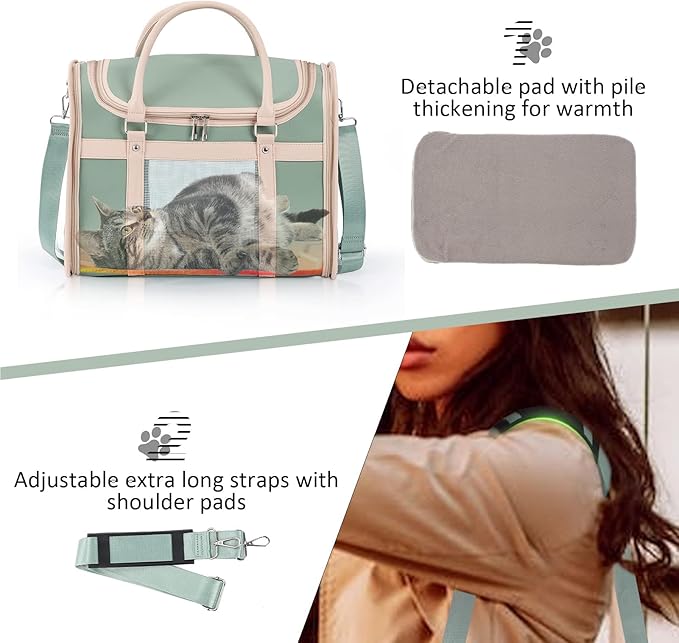 Luxury Mint Green PU Leather Pet Carrier Bag, Airline Compliant Portable Travel - Image 8