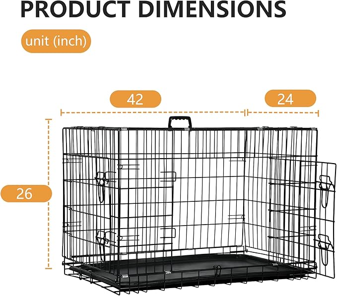 FDW Dog Crate 42-Inch Dog Cage Foldable Metal Kennel - Image 6
