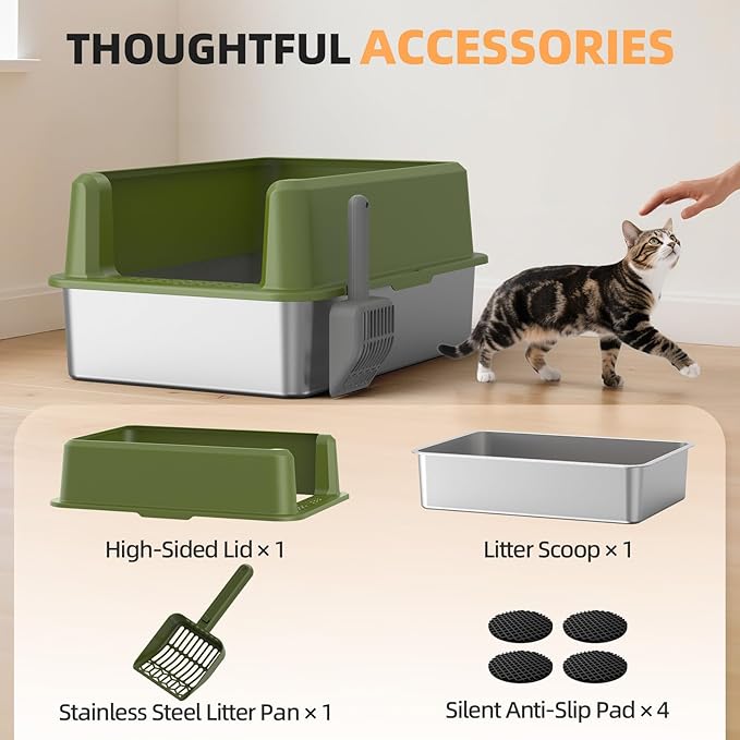 WoofiGo Enclosed Stainless Steel Cat Litter Box - Image 7