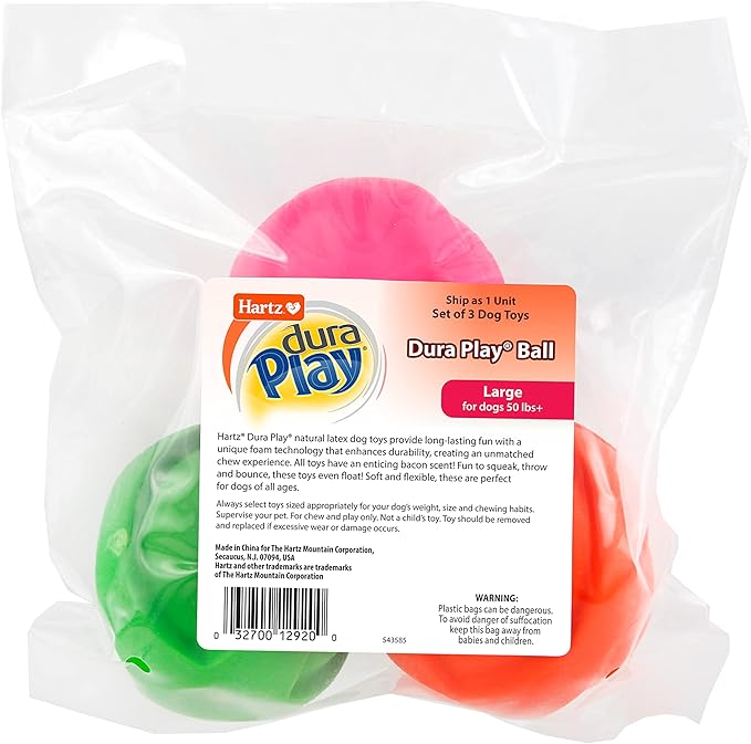 Hartz DuraPlay Ball Squeaky Latex Dog Toy, Neon Green, Neon Pink & Neon Orange - Image 9