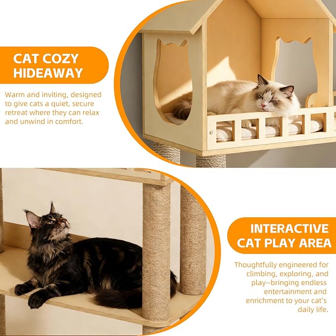 Wood Cat Tree for Automatic Litter Box, 60.2 Inch Tall Modern Cat Tree Tower - Image 8